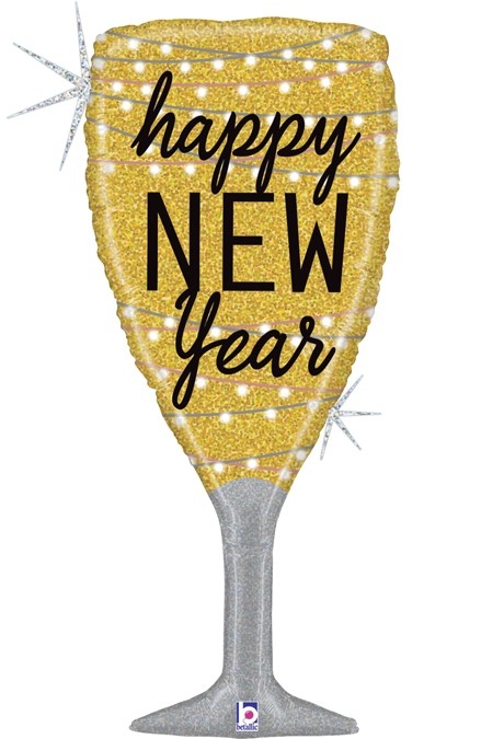 Шар Фигура, Бокал, Новогоднее шампанское, Золото, Голография (в упаковке)
