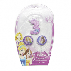 Свечи для торта (цифра 3, медальоны 2шт) Дисней Принцессы